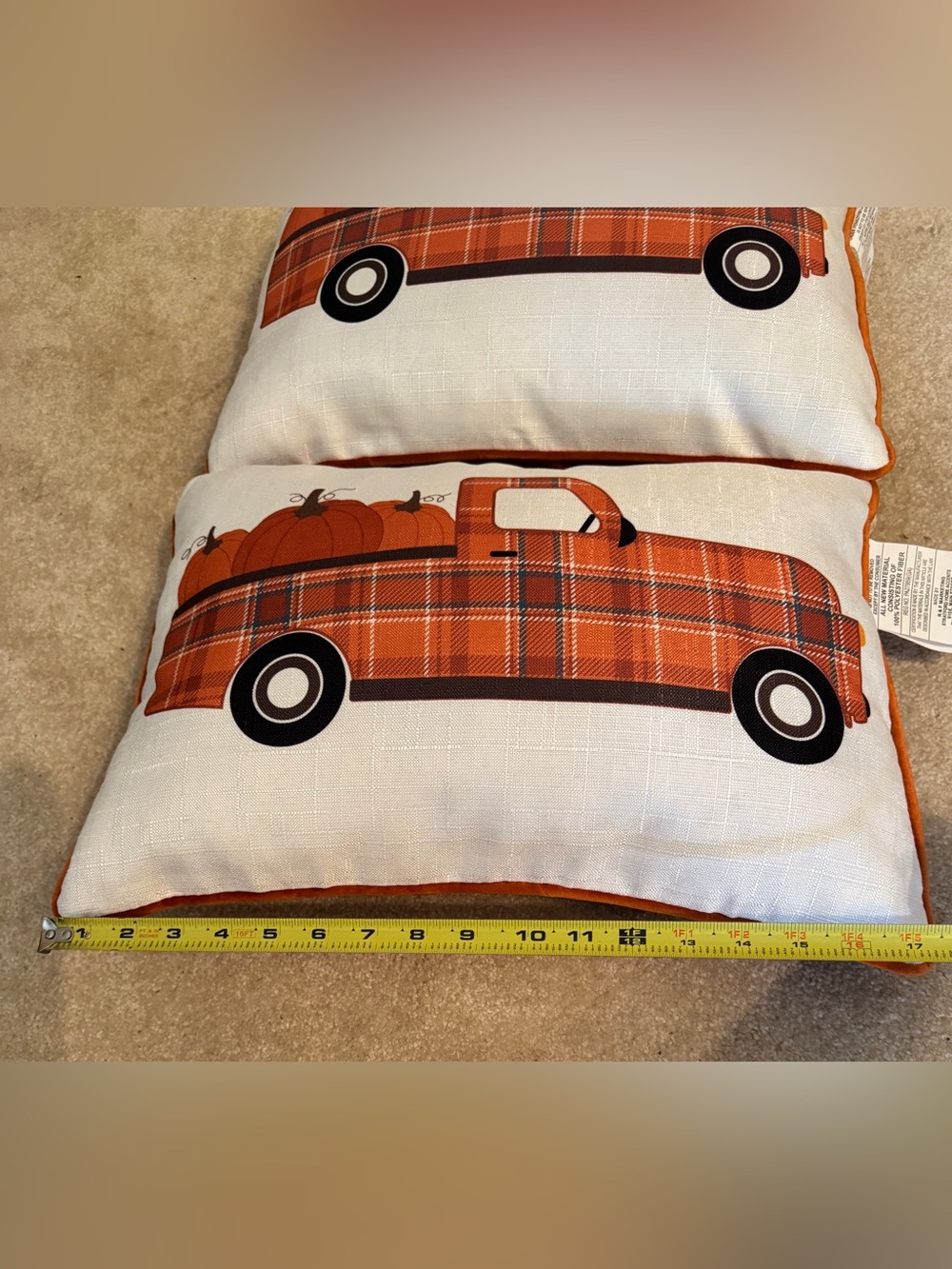 NWT Set of 2 Plaid Pumpkin Truck Accent Pillow - Orange - Picture 5 of 7
